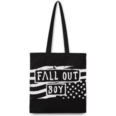 Black - Men Fabric Tote Bags Fall Out Boy Rocksax Flag Shoulder Bag black white