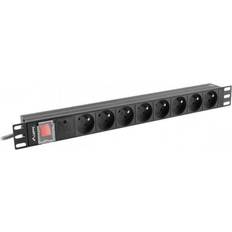 1u Lanberg PDU-08E-0200-BK, Kopplad, 1U, Enfas, horisontell, Gjuten aluminium, Svart