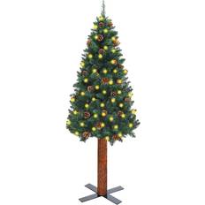 Julgran led 180 vidaXL Smal med LED och trä och kottar grön 180 cm Julgran