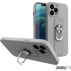 Hurtel Ring Case Silicone Case With Finger Holder And Stand For Iphone 13 Mini Silver