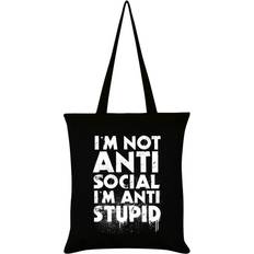 Blanco Bolsos de tela Grindstore IÃÂ´m Not Anti-Social IÃÂ´m Anti-Stupid Tote Bag (One Size) (Black/White)