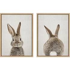 Plastic Framed Art Kate and Laurel Sylvie Bunny Portrait Tail 18" X 24" Framed Wall (Set Of 2) Natural Natural Set Of 2 Framed Art