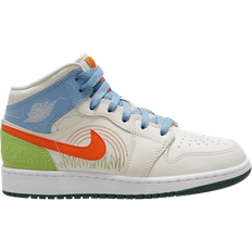 Nike Air Jordan 1 Mid SE GS - Sail/Safety Orange/Psychic Blue