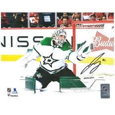 Fanatics Dallas Stars Autographed 8" x 10" White Jersey Making Save Photograph Jake Oettinger