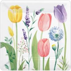 Party Supplies Amscan Spring Tulip Garden 7 in. Square Paper Plates (542495) Quill