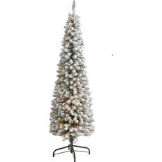 Plastic Christmas Decorations Nearly Natural Flocked Pencil Artificial Christmas Tree 72"