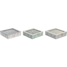 Best Cajas de té Dkd Home Decor Blanco Verde Beige Terracota Marrón Metal Cristal Madera MDF 24.5 x 24.5 x 6 cm (3 Uni) Caja de té 3pcs