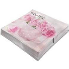 Pink Paper Napkins PAW TaT Napkins Roses in a Cup, TaT Napkins 3-ply 33x33cm 1/4 folded 20pcs in the package