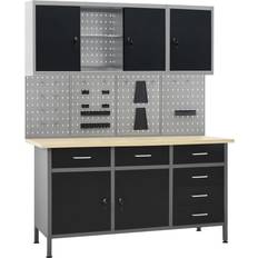 vidaXL Workbench with Four Wall Panels and Two Cabinets Black