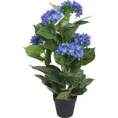 Blåa Konstgjorda växter vidaXL Konstväxt Hortensia med kruka 60 cm blå Konstgjord växt