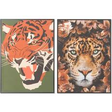 Bois Arts encadrés Dkd Home Decor Tiger Modern Painting 52 x 2.7 x 72 cm Set of 2 Art encadré