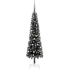 vidaXL smal med LED och kulor svart 240 cm Julgran
