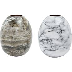 Marmor Vasen Dkd Home Decor Metal Brun Hvid Marmor Moderne (13 x 13 x 16 cm) (2 enheder) Vase