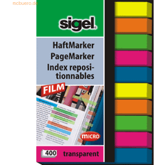 Gelb Marker Sigel PageMarker Sidemarkør 6 x 50 mm 400 ark transparent grøn, transparent pink, transparent blå, transparent gul, transparent orange