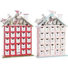 Calendriers de l'Avent Dkd Home Decor Lot de 2 Calendriers de l'avent Maison en Bois Blanc et Rouge