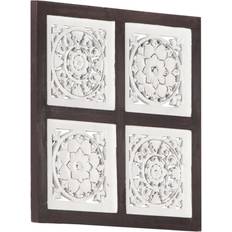 Brown Mirrors vidaXL Hand-Carved Wall Panel MDF 15.7"x15.7"x0.6" Brown and White Wall Mirror