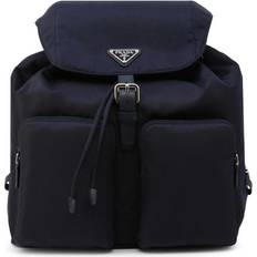 Prada Women Backpacks Prada Logo Plaque Metallic Backpack - Blue