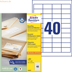 Etiketten reduziert Avery LR3657 48,5 x 25,4 mm, A4, Råhvid Råhvid 309x219x22mm (100Ark) (100 st pr. boks)