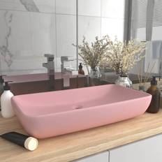 Lavabos de baño vidaXL Lavabo De Lujo Rectangular De Cerámica Rosa Mate 71x38 cm