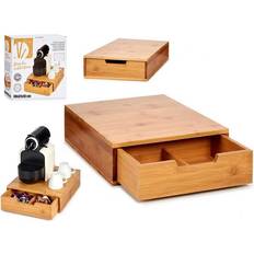 Marrón Accesorios para cafeteras BigBuy Home Soporte Cafetera Con Cajon Bambu