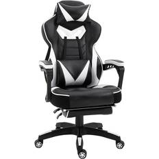 Ergonomic Reclining Gaming Chair with Footrest - White/Black