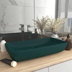 Lavandini da bagno vidaXL Lavabo Lusso Rettangolare Verde Scuro Opaco 71x38 cm Ceramica