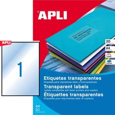 Självhäftande etiketter transparent Apli SP-581225, Transparent, Självhäftande skrivaretikett, A4, Laser, Rektangel, 29,7 cm