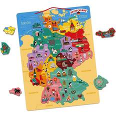 Janod Carte d'Allemagne Magnétique Puzzle Enfant en Bois 79 Pièces Aimantées Découvrir et Mémoriser Jeu Éducatif Géographie Dès 7 Ans, J05477