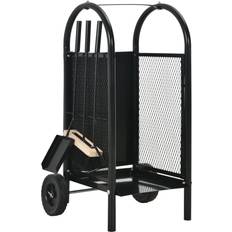 Chimeneas vidaXL Firewood Cart Black 30x35x81 cm Steel