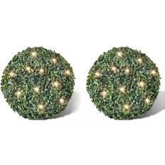 Artificial Plants vidaXL Artificial Leaf Topiary Ball 27 cm Solar LED String 2 pcs Artificial Plant