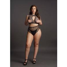 Le Désir Fishnet Key-Hole Bra Set Plus Size Black