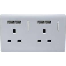 Gold Electrical Outlets Trendi 2 Gang, 13 Amp Switched Socket with 4 x USB Ports Silver