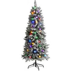 Interior Details Nearly Natural 5 ft. Flocked British Columbia Mountain Fir Artificial with Multicolored LED Lights Christmas Tree