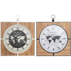 Træ Vægure Dkd Home Decor Sort MDF Hvid Jern Verdenskort (60 x 4,5 x 60 cm) Vægur 60cm