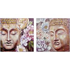 Beige Veggdekorasjoner Dkd Home Decor Painting Buddha Oriental (80 x 3 x 80 cm) (2 Units) Veggdekorasjon