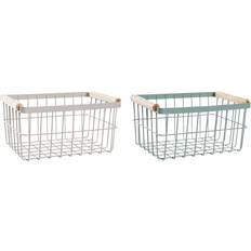 Beige Cestas Dkd Home Decor De Varilla Verde Beige Metal Pino Vintage 30.5 x 20 x 14.5 cm (2 Unidades) Cesta