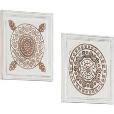 Braun Wanddekos vidaXL Hand-Carved Wall Panels 2 pcs MDF 40x40x1.5 cm Wanddeko