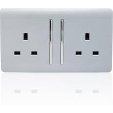 Best_rated Wall Switches Trendi 2 Gang Artistic Modern Glossy Screwless 13 Amp Double Plug Socket Silver