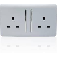 Trendi Switch Trendi 2 Gang Artistic Modern Glossy Screwless 13 Amp Double Plug Socket Silver