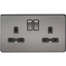 Black Electrical Outlets Knightsbridge Screwless 13A 2G DP switched socket black nickel with black insert