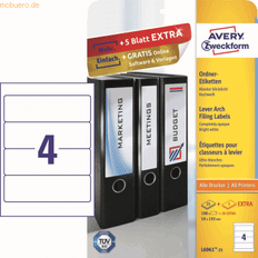 Label 192 AVERY Zweckform Filing Labels Opaque Suitable for All A4 Printers White