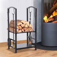 Best Firewood Baskets OutSunny Firewood Log Rack Holder Black