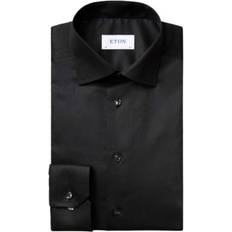 Etón Chemise Noire En Twill Stretch – Col Cutaway