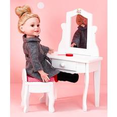 Olivia's Little World 18-Inch Doll Vanity Table And Stool Set In White Multi