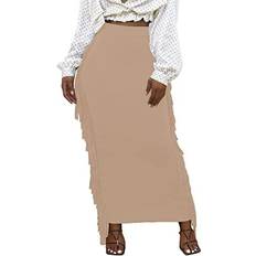 Camouflage Skirts Elastic Waist Slim Bodycon Side Tassels Long Maxi Pencil Skirt