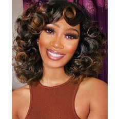 Short Curly Afro Wig 14 inch Black Gold Highlights
