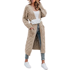 Beige Cardigans Ziwoch Women's Cable Knit Long Cardigan - Beige