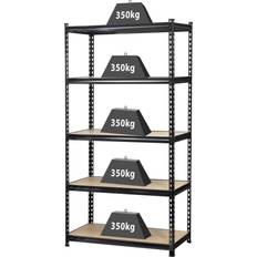 1530556 Lagerhylla 350 kg (B x H x D) 900 x 1800 x 450 mm Metall, MDF Svart Trägolv