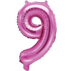 PartyDeco Foil Balloon Number 9 35cm Dark Pink