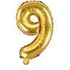 PartyDeco Foil Balloon Number 9 35cm Gold